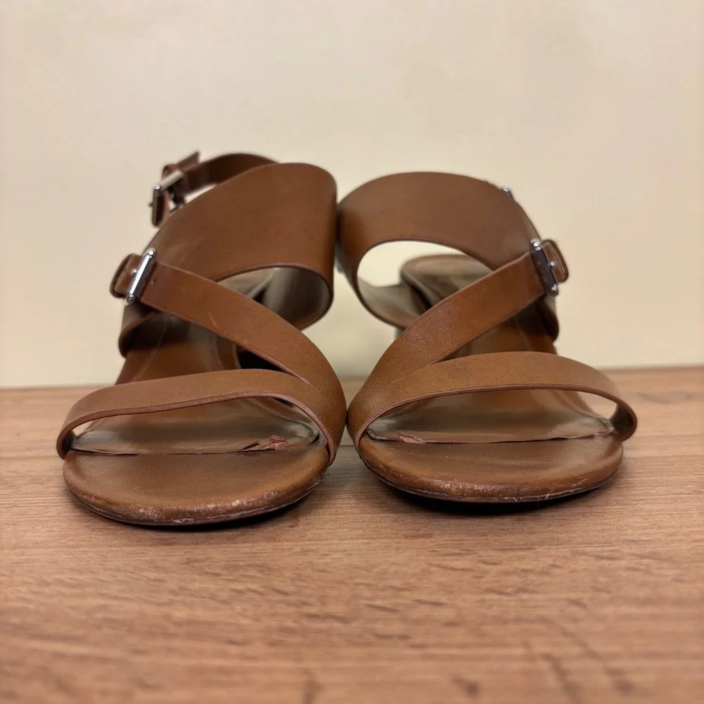 LAUREN RALPH LAUREN Florin Vachetta Leather‎ Sandal Deep Saddle Tan Women Size 8